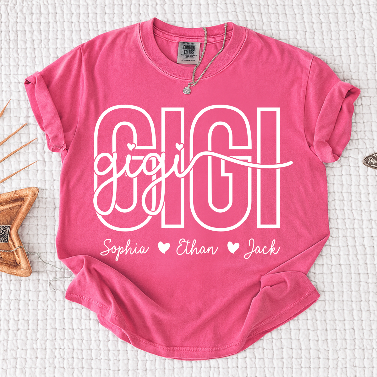 Comfort Colors® Custom Name Gigi Shirt for Women, Personalized Grandma Tee with Grandkids Names, Meaningful Family Gift for Gigi Lovers