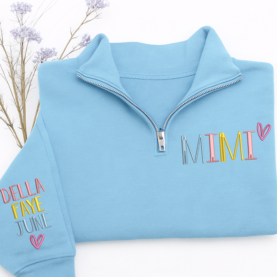 Personalized Mimi Quarter Zip Sweatshirt – Custom Embroidered Name Pullover for Grandma