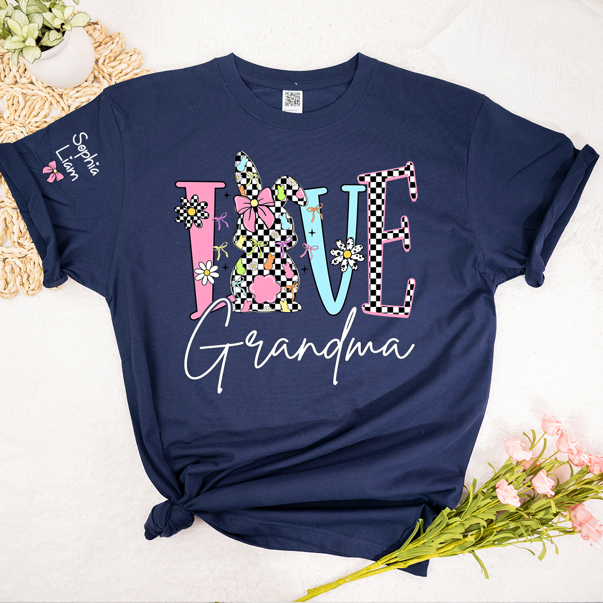 Personalized Love Grandma Shirt with Bunny, Custom Name Grandma T Shirt, Easter Family Gift