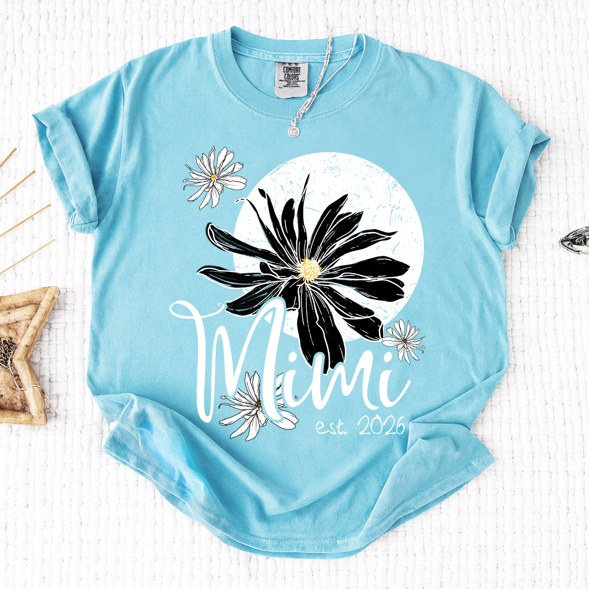 Comfort Colors® Mimi Shirt with Daisy Flower Design, Custom EST, Perfect Gift for Grandmother