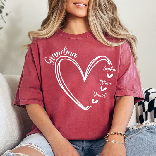 Personalized Grandma Heart Tshirt, Custom Nickname for Grandma and Kids