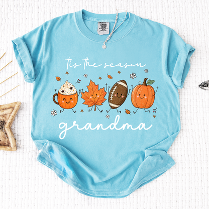 Comfort Colors® Fall Grandma Shirt, It’s the Season Pumpkin Football Graphic Tee, Cute Autumn Grandma T Shirt for Women