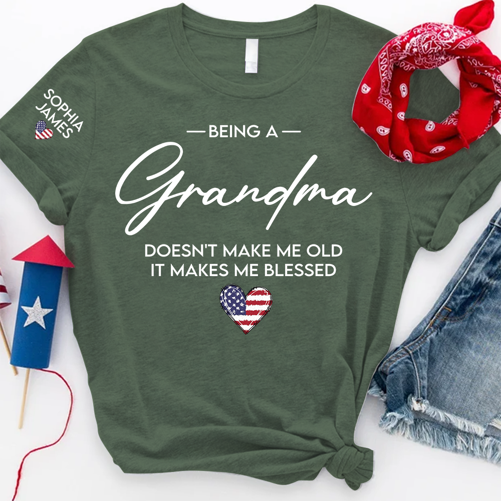Grandma Shirt Being a Grandma Makes Me Blessed with Kids Names Custom Family T Shirt for Women