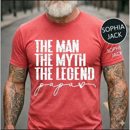 The Man The Myth The Legend Papa T-Shirt – Personalized Names Gift for Dad Fathers Day Birthday