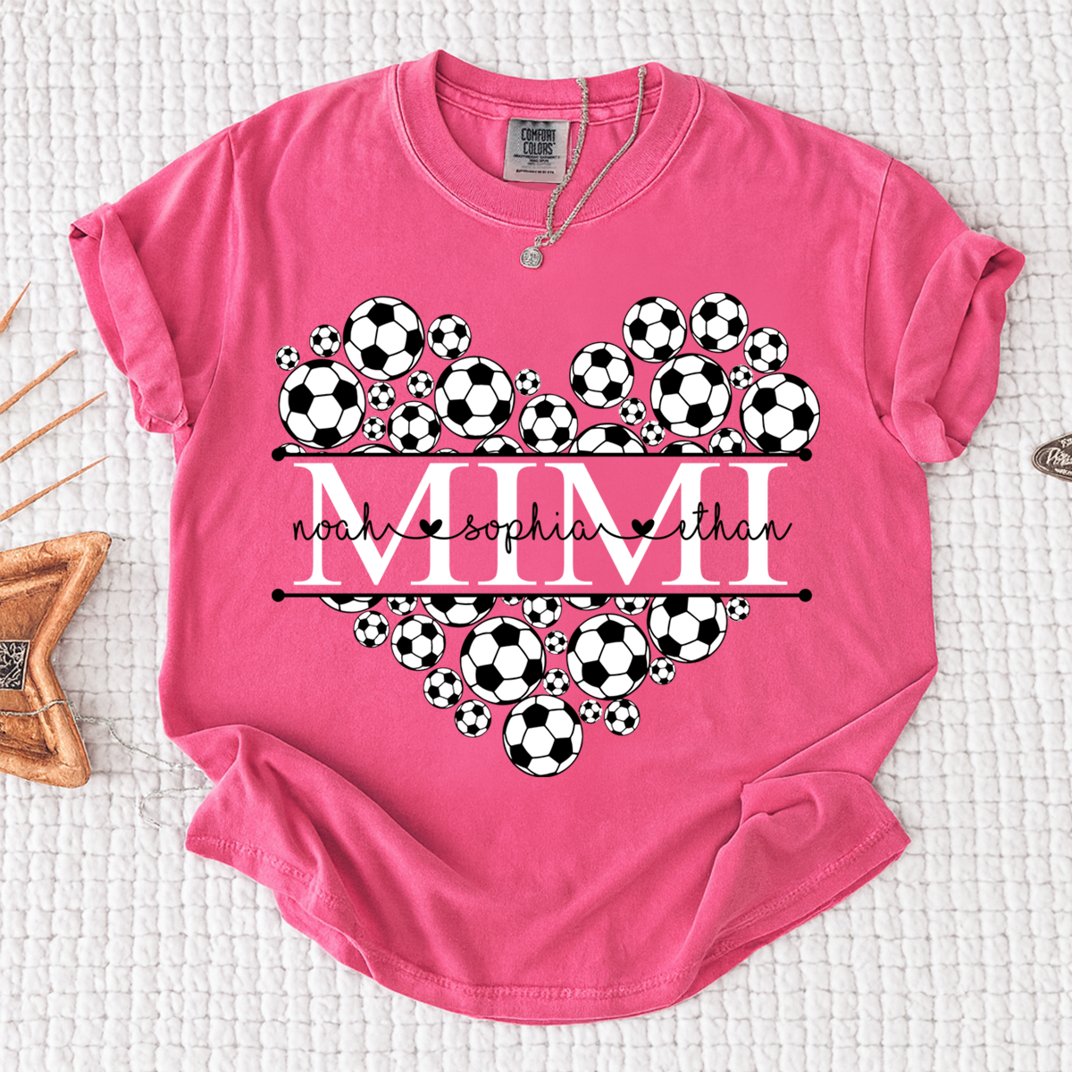 Comfort Colors® Personalized Grandma Soccer Tee, Custom Soccer Mimi Shirt with Custom Grandkids names