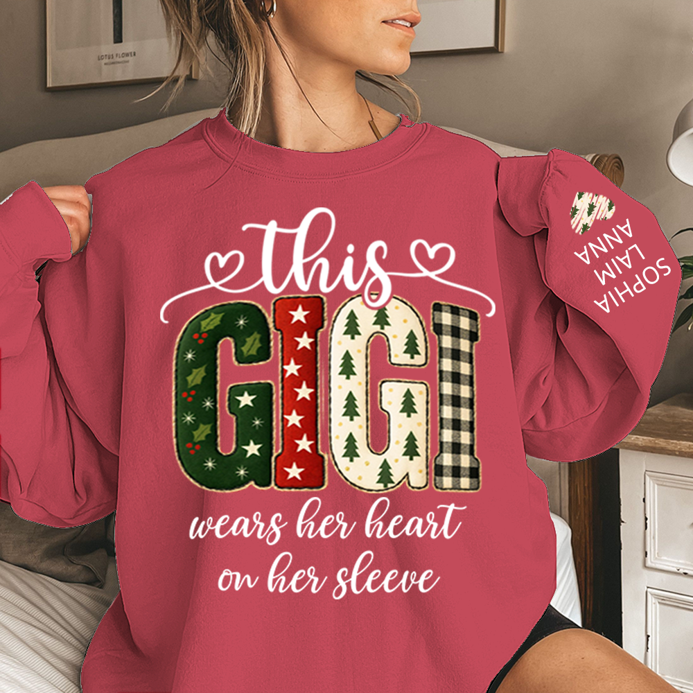 Vintage Grandma Sweatshirt, Patchwork Holiday Letters Sublimation, Grandma Wears Heart on Sleeve