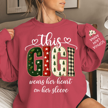 Vintage Grandma Sweatshirt, Patchwork Holiday Letters Sublimation, Grandma Wears Heart on Sleeve