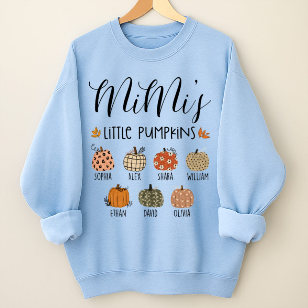 Personalized Mimi Little Pumpkins Sweatshirt, Custom Kids Names Fall Crewneck, Pumpkin Family Shirt for Grandma