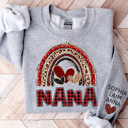 Grandma Leopard Plaid Rainbow Sweatshirt Personalized with Kids' Names