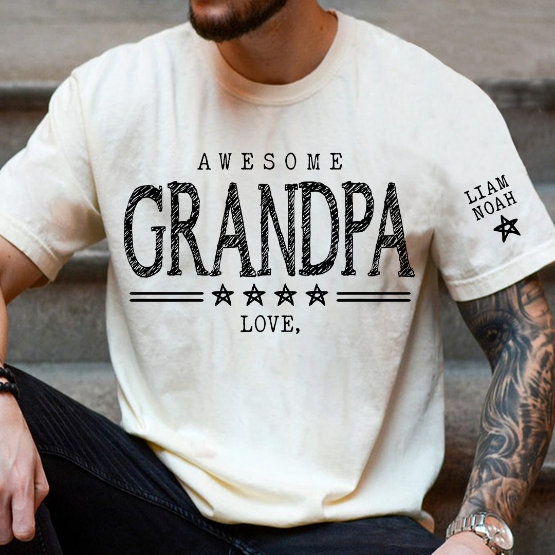 Awesome Grandpa Shirt, Custom T-Shirt with Grandkids' Names, Perfect Gift for Grandpa