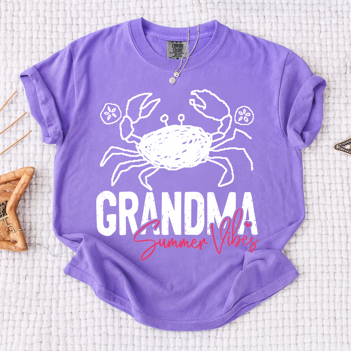 Personalized Grandma Summer Crab T Shirt, Custom Family Names Tee, Cute Crab Beach Graphic Shirt, Gift for Nana and Grandma