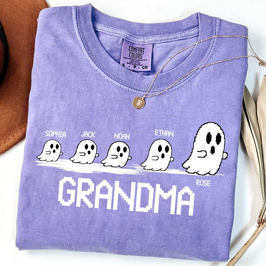 Comfort Colors® Custom Ghost Family T-shirt, Grandma Halloween with Kids Names