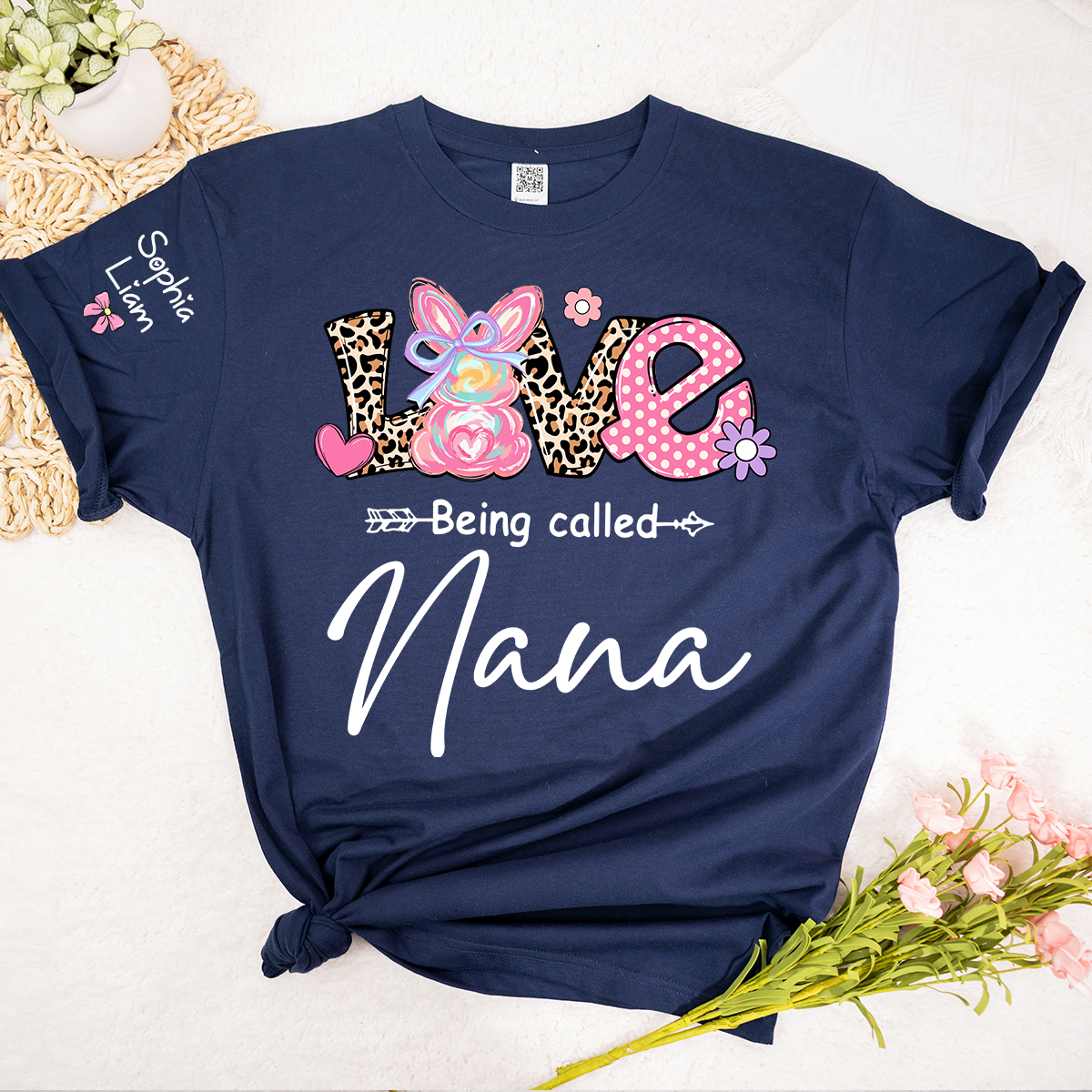 Love Being Called Nana Shirt, Cute Bunny Nana Graphic T Shirt With Leopard Print