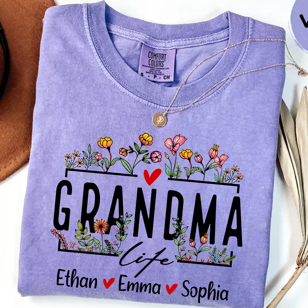 Comfort Colors® Grandma Life Wildflower And Kids T-Shirt, Gift For Grandma T-Shirt