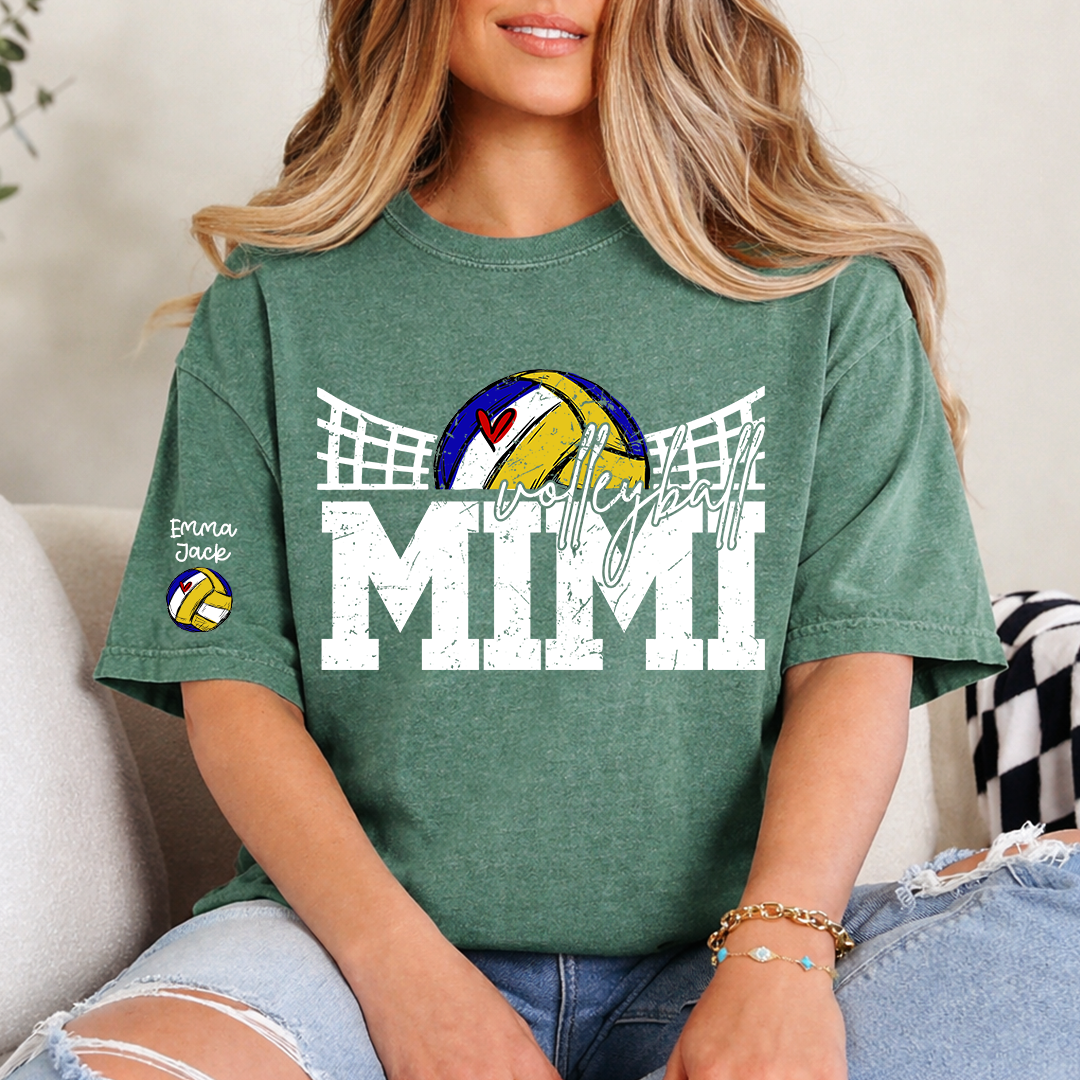 Personalized Mimi Volleyball Shirt with Heart, Custom Volleyball Tee Kids Names And Grandma