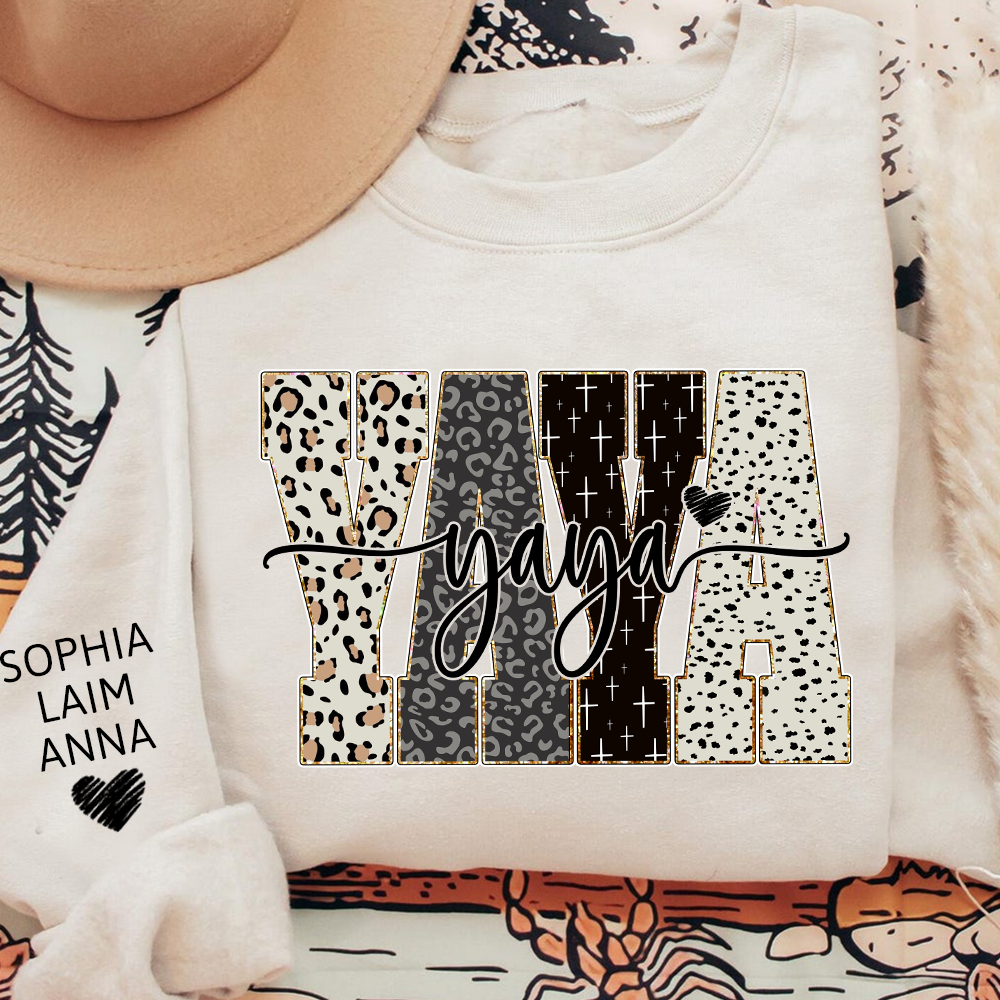 Personalized YaYa Leopard Sweatshirt – Custom Bible Style Design, Unique Gift for Grandma and Her Grandkids