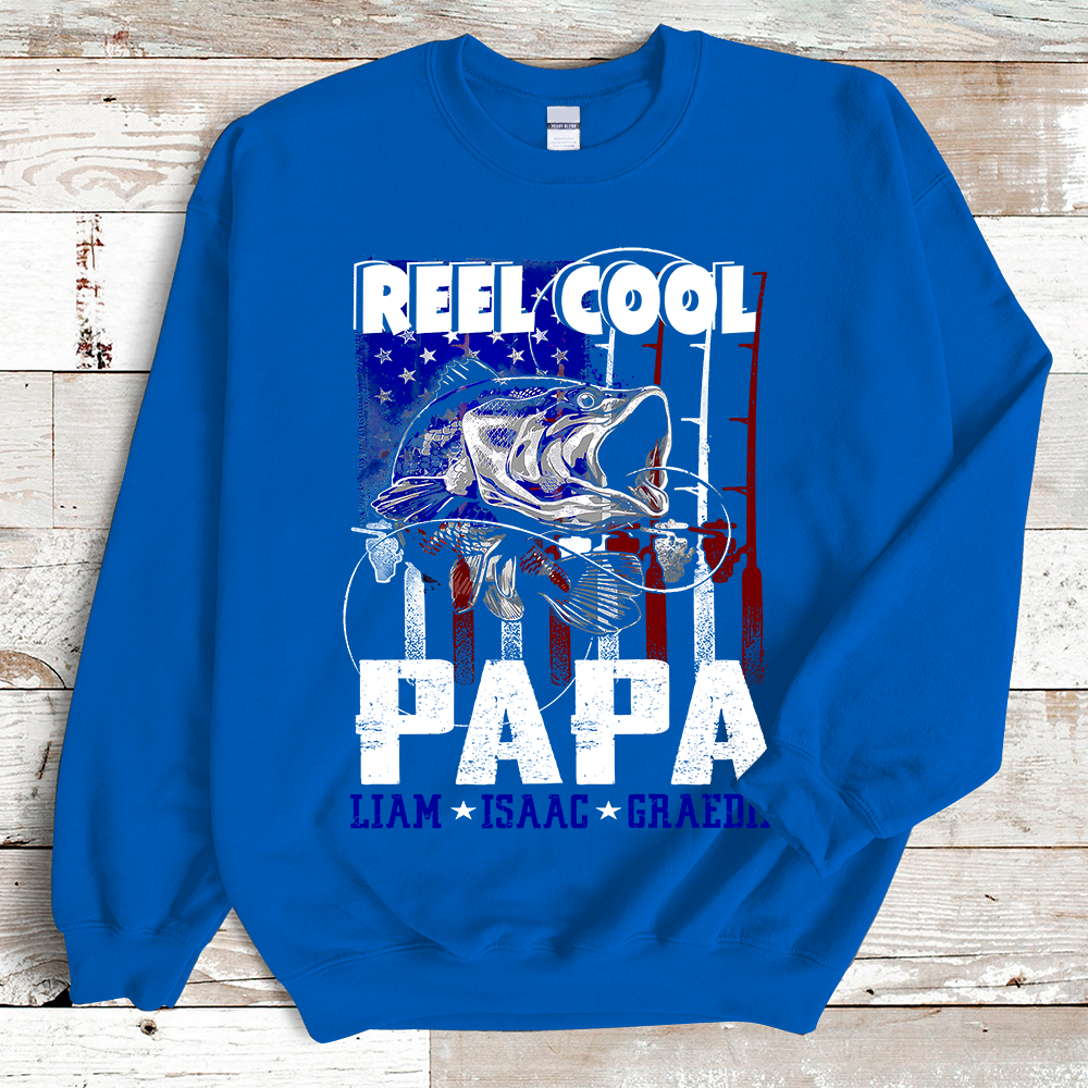 Reel Cool Papa with Kid names Sweatshirt