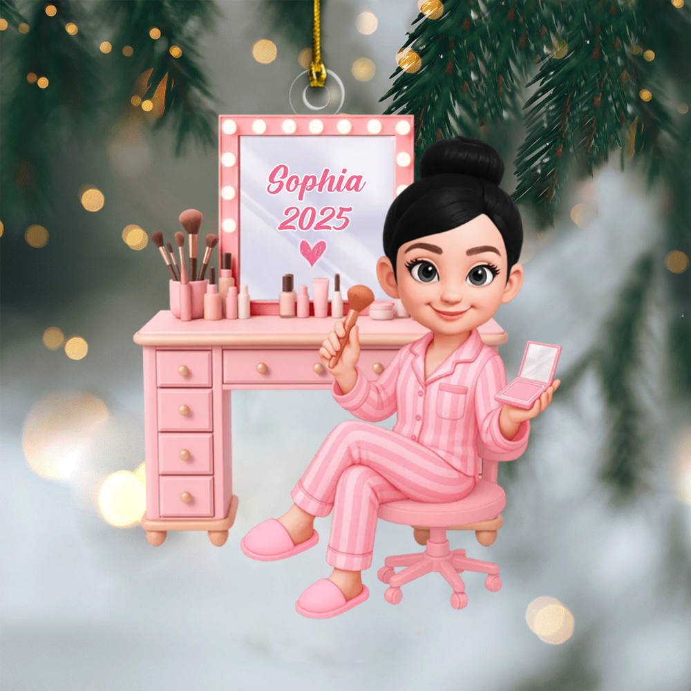 Custom Name Makeup Ornament – Personalized Beauty Lover Christmas Tree Decoration 2025 Ornament
