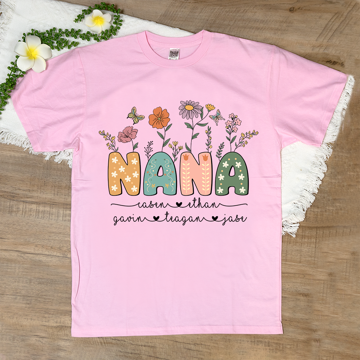 Personalized Floral Nana Shirt, Custom Grandma With Grandkids Mothers Day Gift T-Shirt