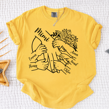 Comfort Colors Personalized Mimi Shirt Custom Grandkids Names Hands Holding Mimi Design Family Love Gift for Grandma