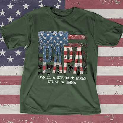 Personalized Papa 4th July Independence Day American Flag T-Shirt, Patriotic gift for grandma