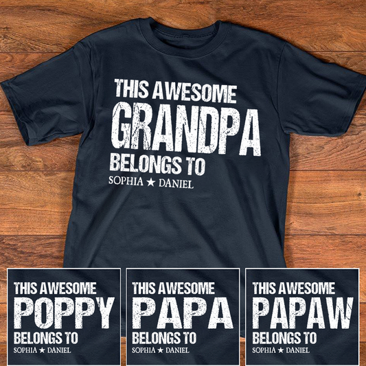 This Awesome Grandpa Belongs To Shirt Personalized with Names Custom Grandpa T Shirt Family Name Gift for Grandpa