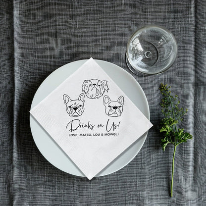 Personalized Illustrated Dog Cat Napkins, Engagement Party Napkins, Glass Cocktail Napkin, Custom Bar Napkins, custom Photo Dog Napkins 2024