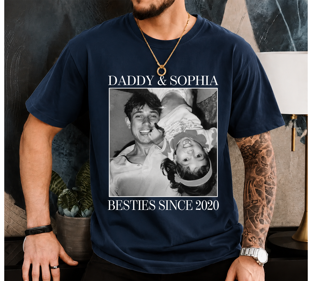 Personalized Father's Day Photo Shirt, Custom Besties Since Gift for Dad Daddy Papa T-shirt