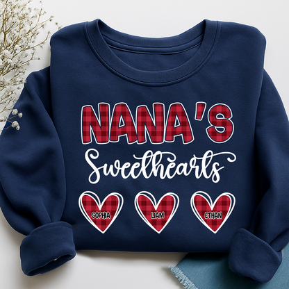 Nana's Sweethearts Sweatshirt, Custom Printed Heart Sweatshirt As A Gift For Grandma And Grandchildren