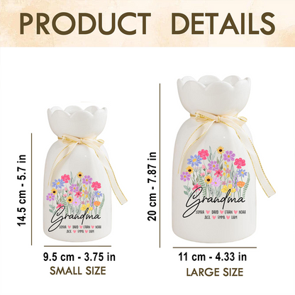 Personalized Ceramic Flower Vase for Mimi, Custom Vase with Kids' Names, Perfect Gift for Grandmother