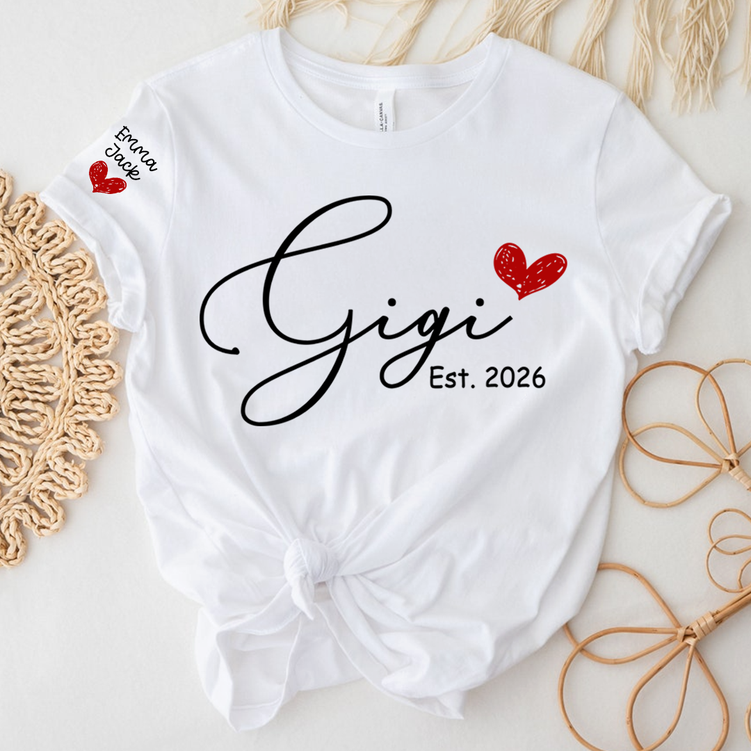 Personalized Gigi T-Shirt Est. 2026 for Grandmothers Custom Name Gift