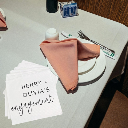 We're Engaged Napkins Engagement Party Decorations Custom Wedding Napkins Cocktail With Name Rehearsal Dinner Wedding Party Decorations