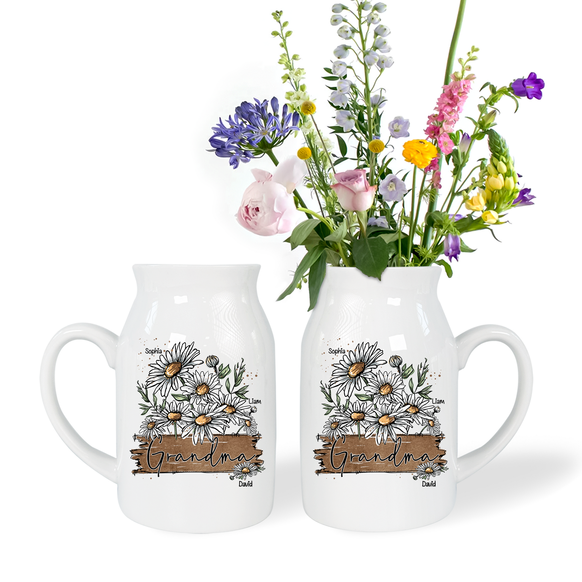 Daisy Wildflowers Grandma And Kids - Custom Home Decoration Flower Vase According To Family Requirements, Ceramic Flower Vase