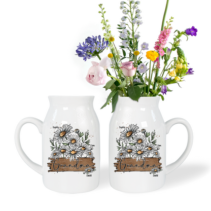 Daisy Wildflowers Grandma And Kids - Custom Home Decoration Flower Vase According To Family Requirements, Ceramic Flower Vase