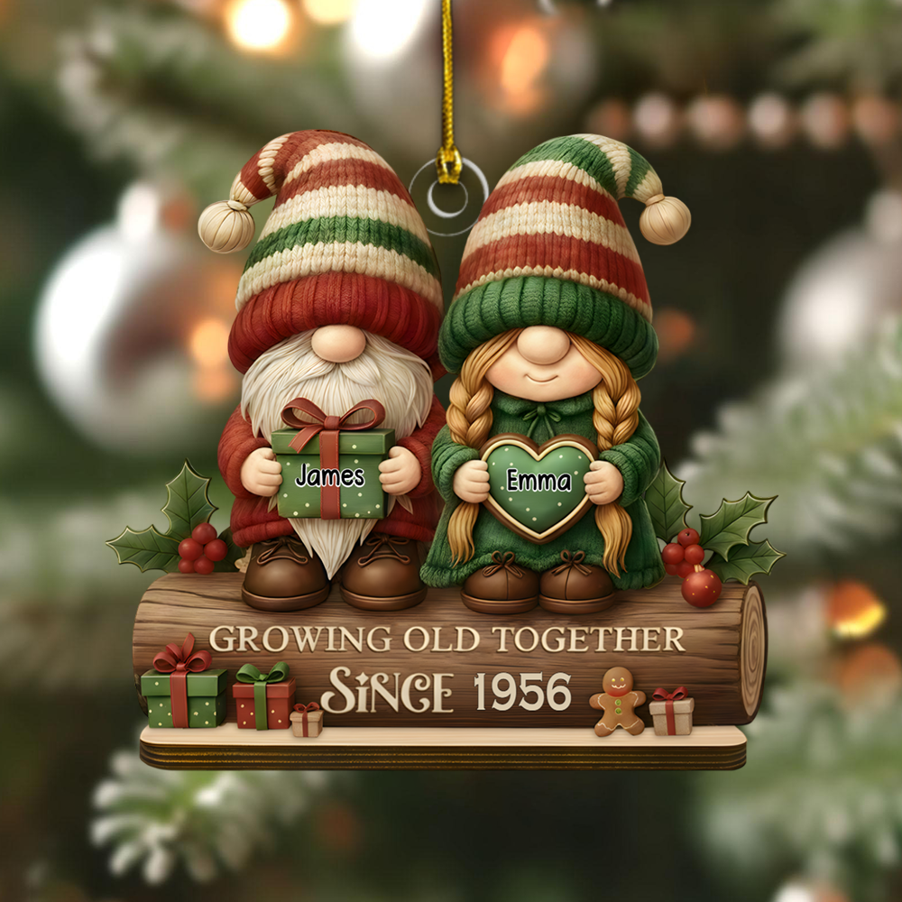 Personalized Couple Gnome Ornament – Custom Names & Anniversary Year Christmas Decoration for Couples Ornament