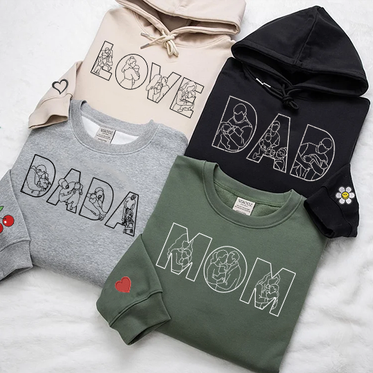 Custom Photo Portrait Embroidery Sweatshirt Gift For Dad And Mom Hoodie