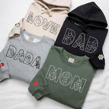 Custom Photo Portrait Embroidery Sweatshirt Gift For Dad And Mom Hoodie