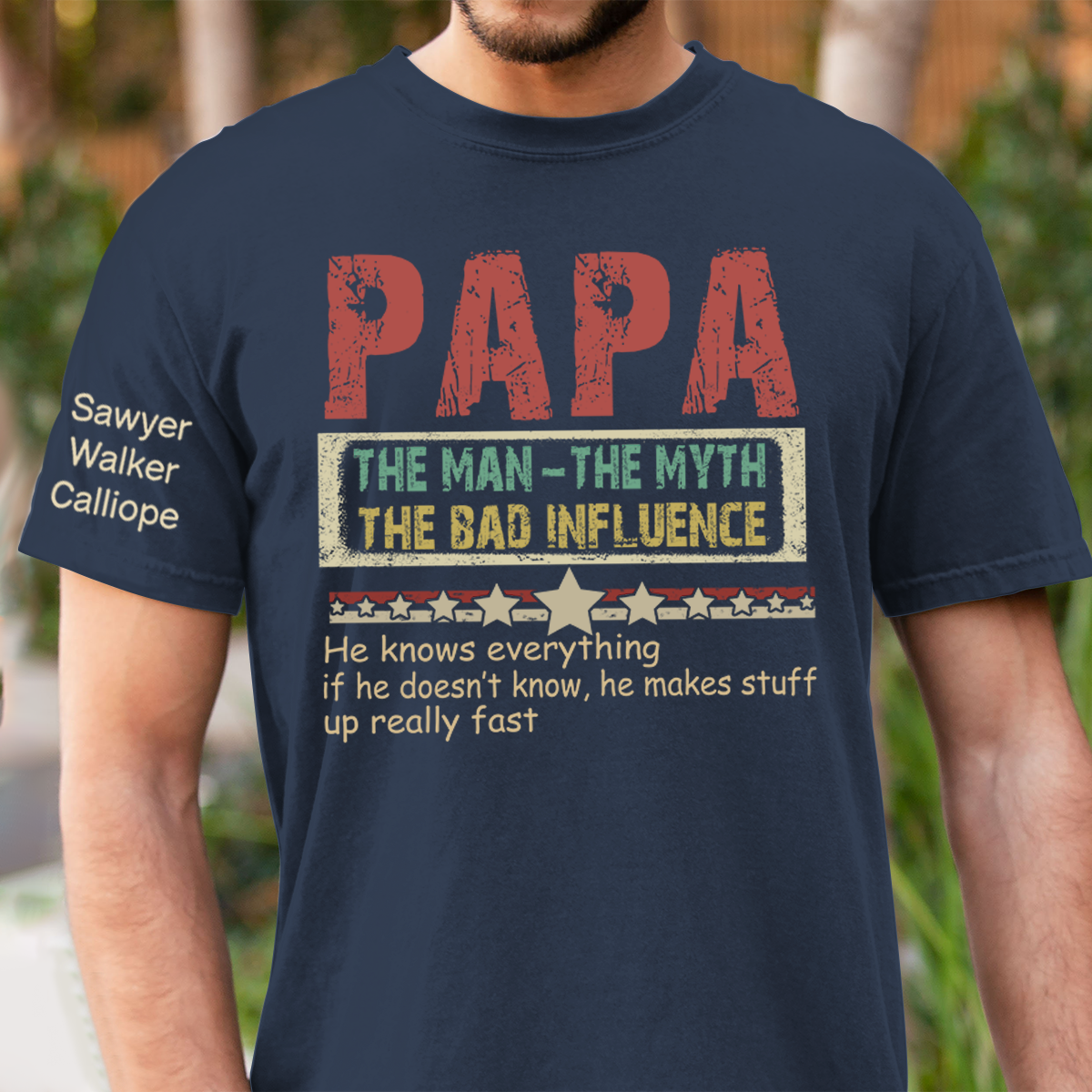 Personalized Papa The Man The Myth The Bad Influence T-Shirt, Father's Day Shirt