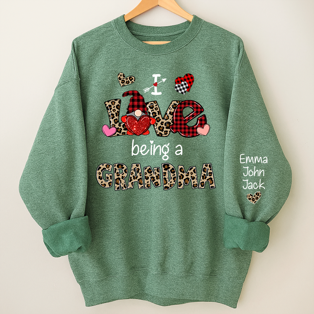 Custom I Love Being A Grandma Leopard – Valentine Sweatshirt with Grandkids Names for Mimi Nana Gigi