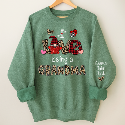 Custom I Love Being A Grandma Leopard – Valentine Sweatshirt with Grandkids Names for Mimi Nana Gigi