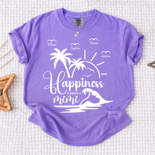 Comfort Colors Personalized Mimi Beach Shirt with Grandkids Names, Happiness Is Being a Mimi Tee, Custom Summer Grandma Gift