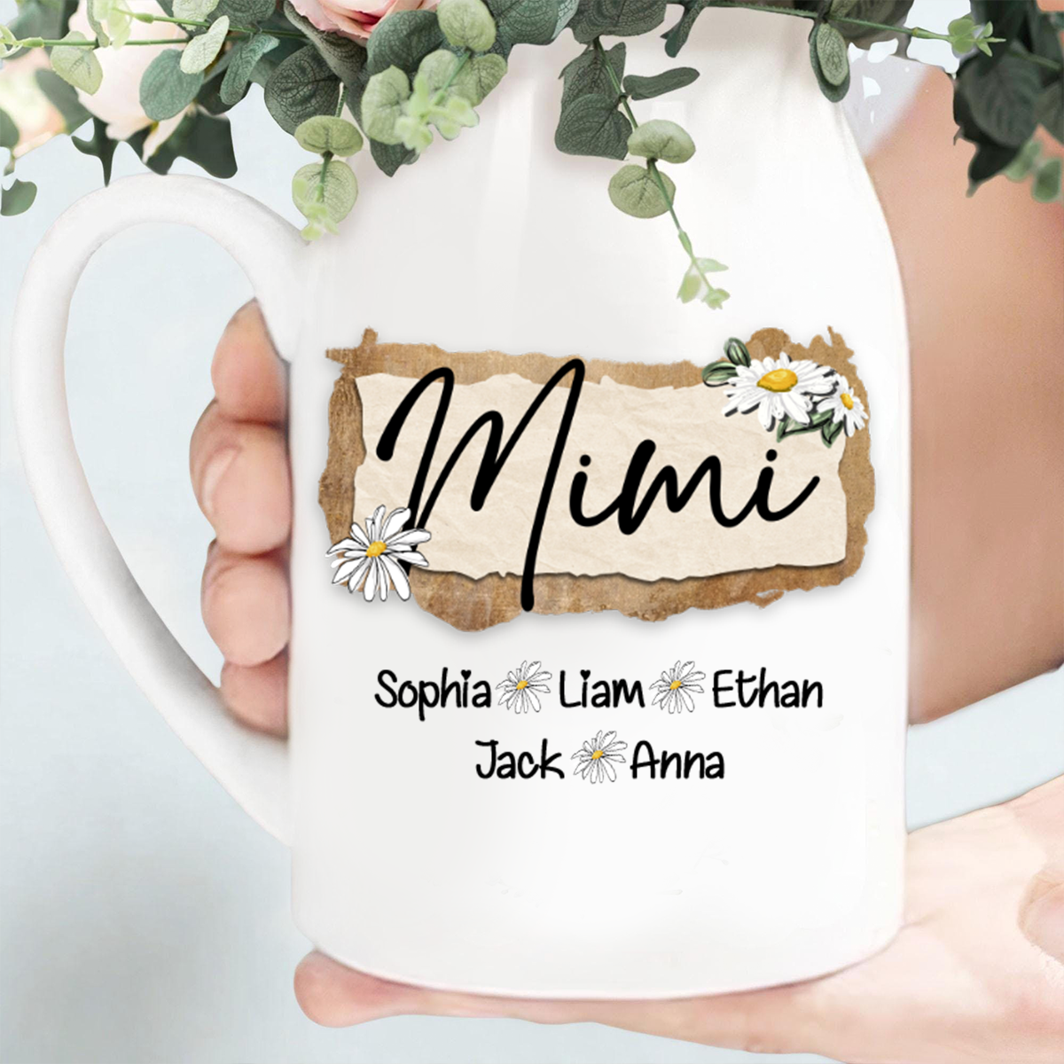 Personalized Mimi Flower Vase with Grandkids' Names, Custom Ceramic Vase, Perfect Gift for Mimi