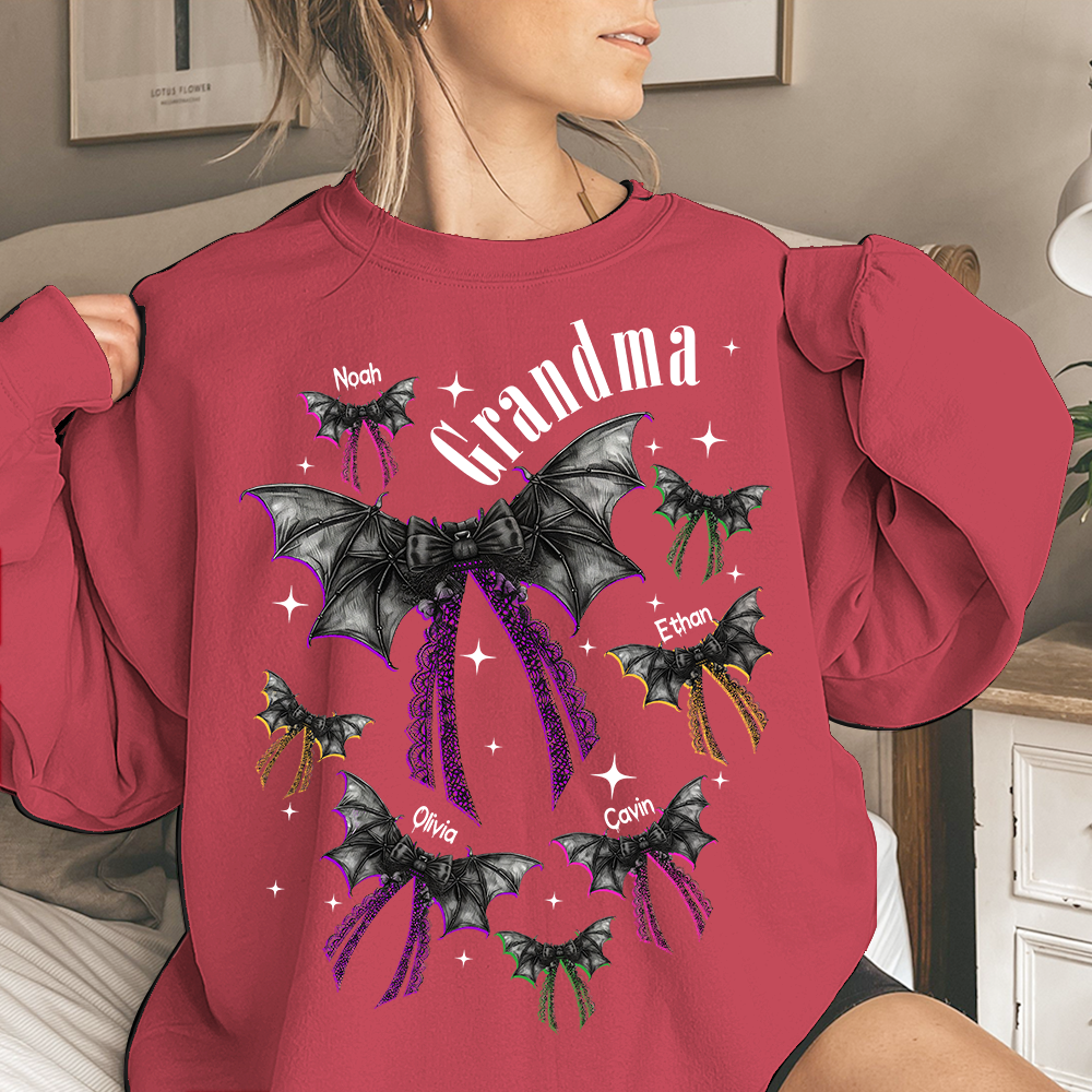 Grandma Halloween Sweatshirt, Personalized Family Spooky Bow for Grandma And Kids