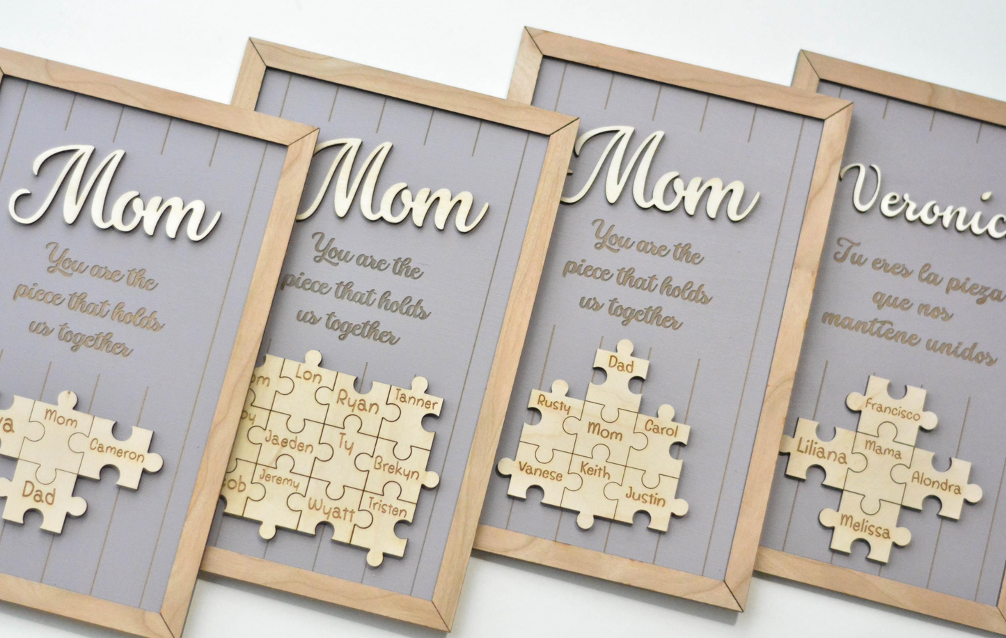 Mom Puzzle Sign Mother's Day Gift from Kids Husband Custom Engraved Wood Sign Piece That Holds Us Together Grandma Gift
