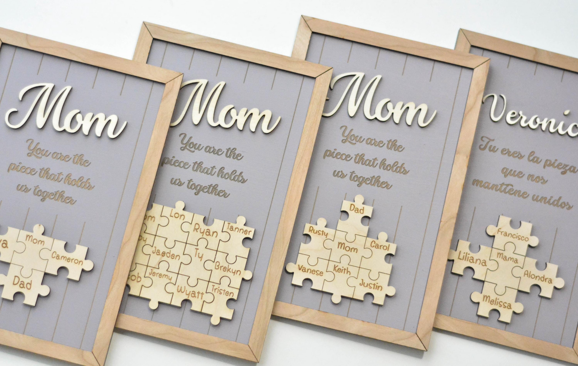 Mom Puzzle Sign Mother's Day Gift from Kids Husband Custom Engraved Wood Sign Piece That Holds Us Together Grandma Gift