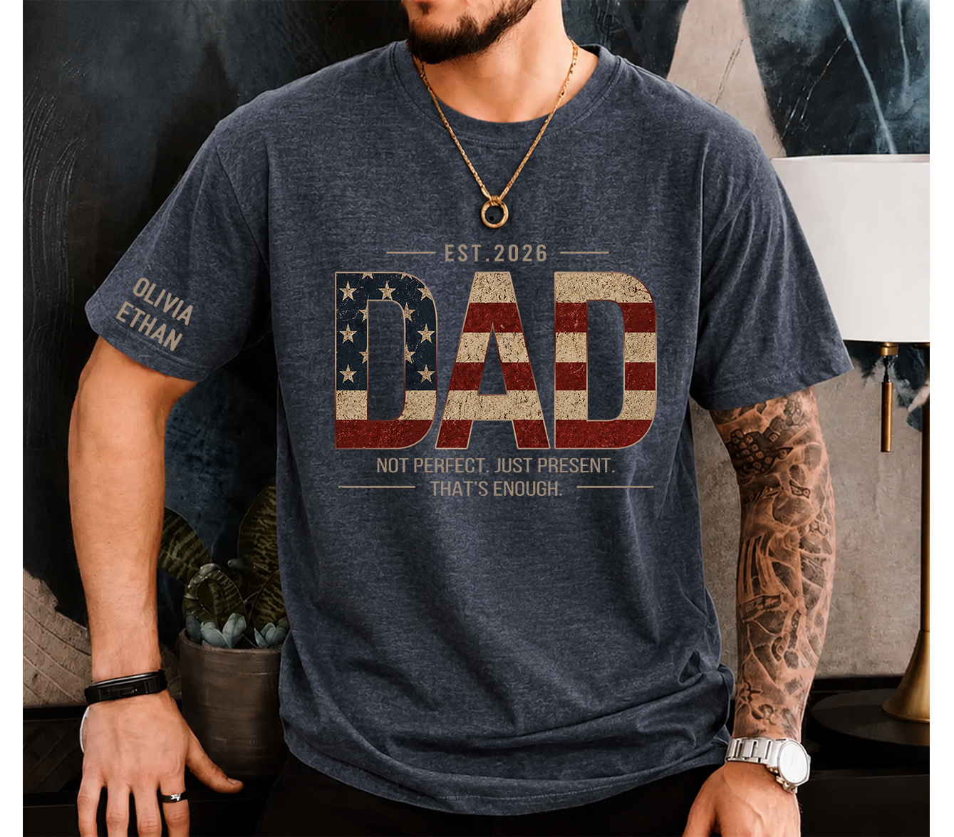Personalized Dad T-Shirt – Not Perfect Just Present Patriotic Gift for Daddy Papa