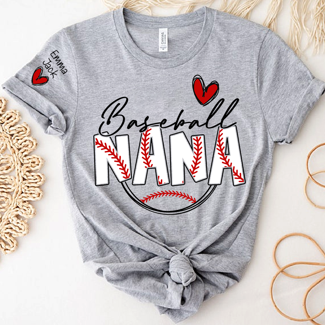 Personalized Baseball Nana T-Shirt, Custom Nana Tee for Proud Baseball Grandma, Give Grandma And Kids