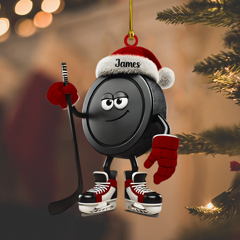 Personalized Hockey Ornament 2025 – Custom Name Puck Christmas Ornament, Funny Gift for Hockey Players & Fans Ornament