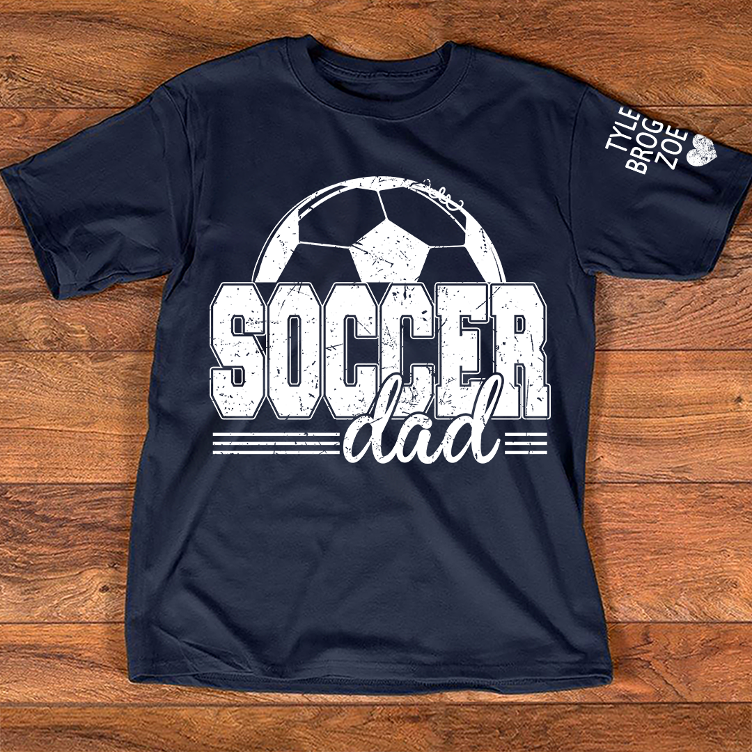 Personalized Soccer Dad T-Shirt, Soccer Papa with Names, Football Gift for Dad And Kids