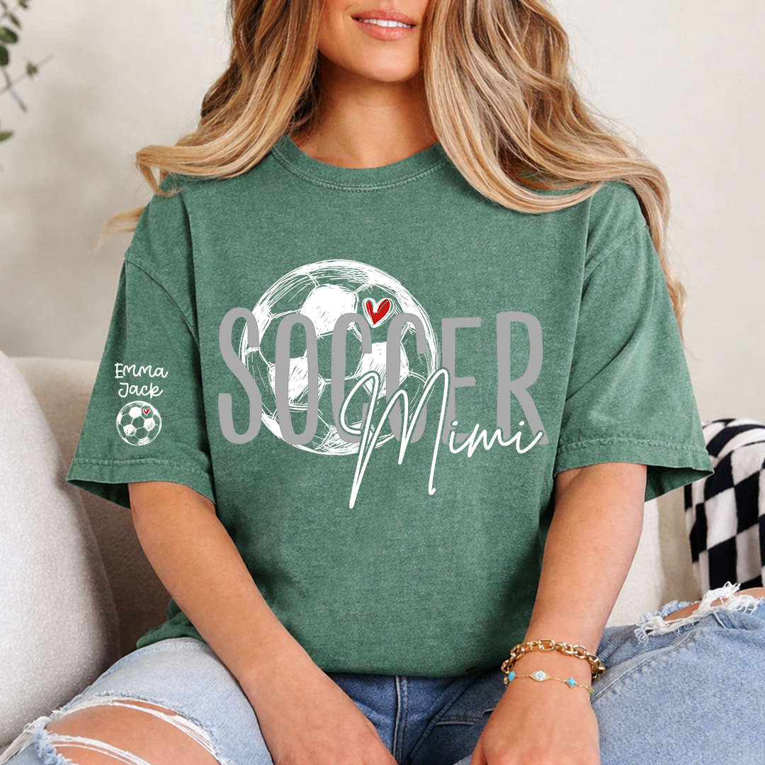 Personalized Soccer Mimi Shirt, Custom Grandkids Names and Soccerball Graphic T Shirt